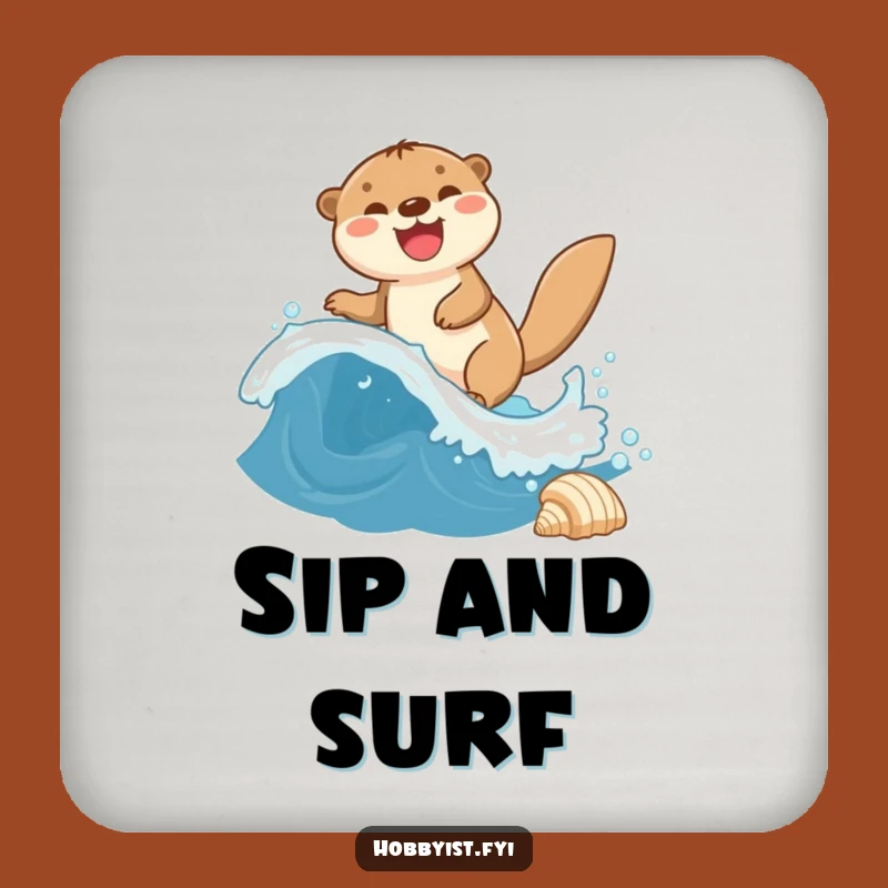 Funny Otter Wave Drink Coaster - Protect Surfaces with Aquatic Fun
