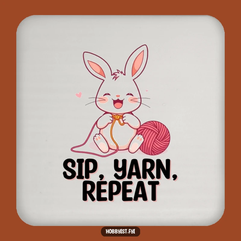Funny Rabbit Knitter Coaster: Joyful Bunny Protecting Surfaces, Perfect Gift