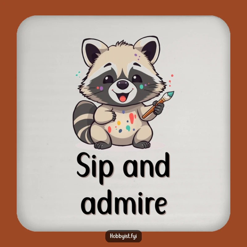 Funny Raccoon Art Coaster - Delighted Painter, Protect Surfaces With Humor, Creative Gift