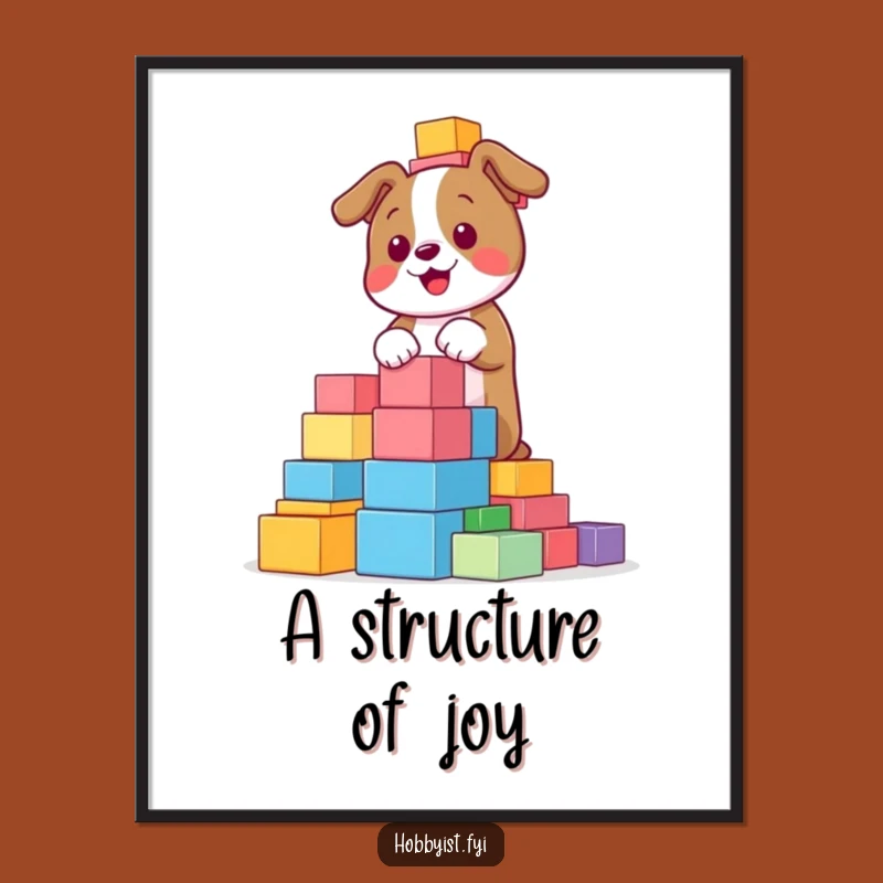 Funny Dog Blocks Poster: Playful Pup Art, Perfect Playroom Decor Gift