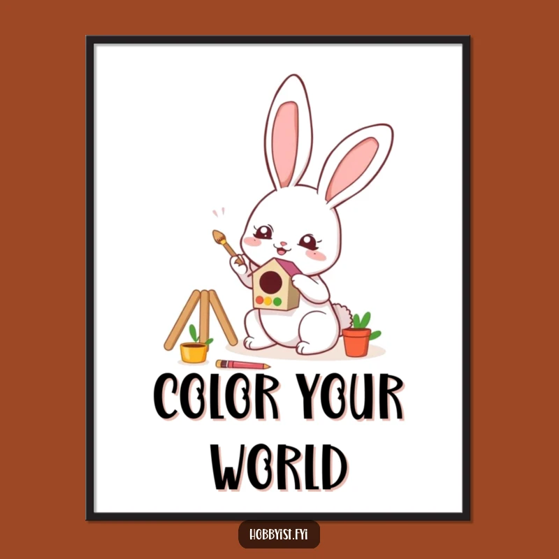 Funny Bunny Painting Poster: Kawaii Art Print for Creative Spaces, Delightful Funny Gift