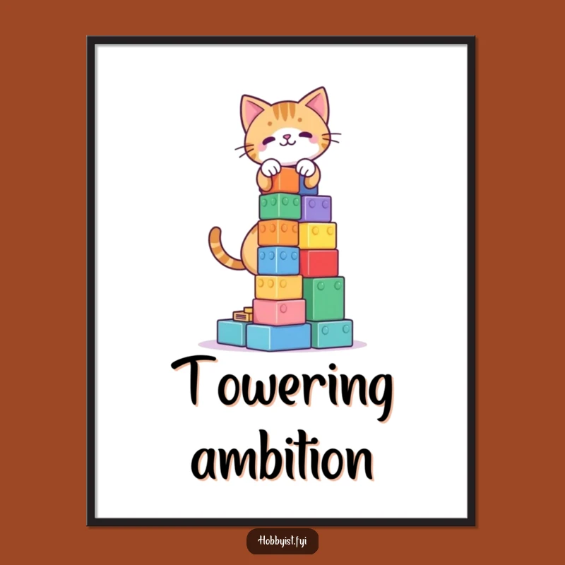 Funny Cat Blocks Tower Poster: Add Whimsy to Your Walls