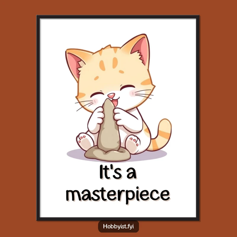 Funny Cat Sculpting Poster: Artistic Kitty Art Print, Whimsical Wall Decor, Funny Gift