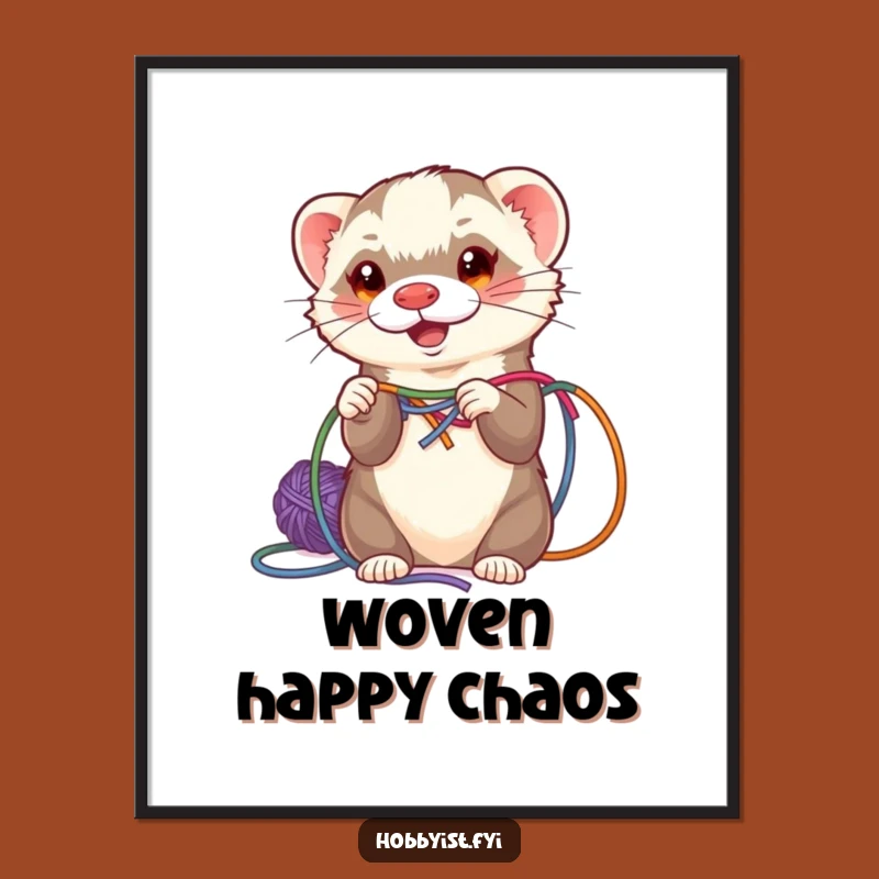 Funny Ferret Weaving Poster - Energetic Wall Art for Crafty Spaces