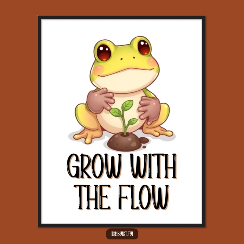 Funny Frog Sprout Poster: Charming Wall Art for Garden Lovers, Great Gift!
