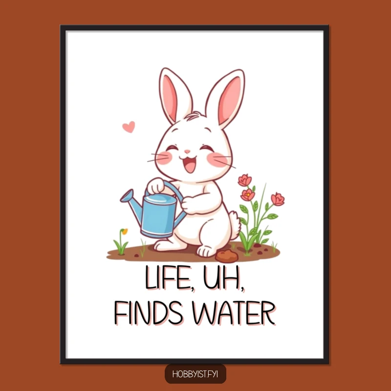 Funny Gardening Rabbit Poster: Joyful Bunny Art Print, Whimsical & Hilarious Wall Decor, Funny Gift