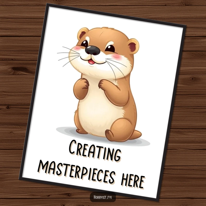 Funny poster featuring a playful otter happily painting a small, colorful picture, adding artistic charm.