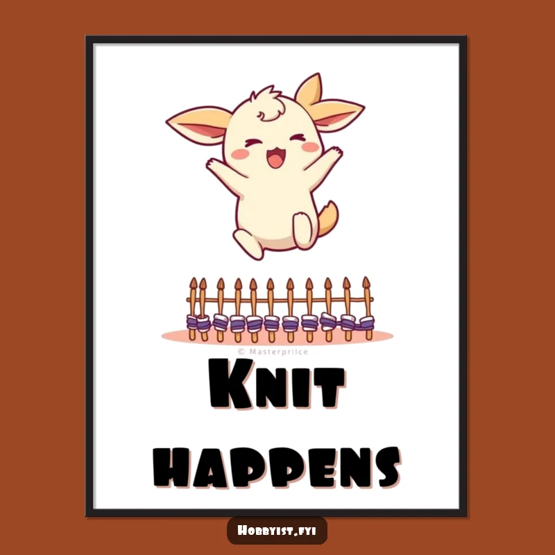Funny Leaping Creature Poster: Knitting Hurdles Art Funny Gift Decor
