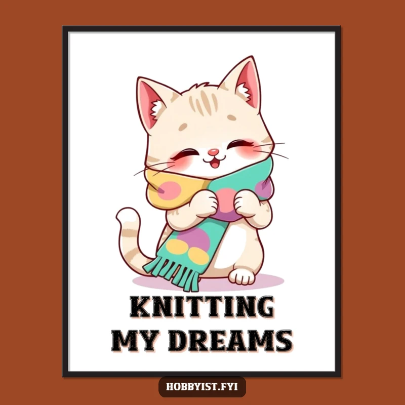 Funny Giggling Cat Knitting Poster - Whimsical Wall Art for Cat Lovers