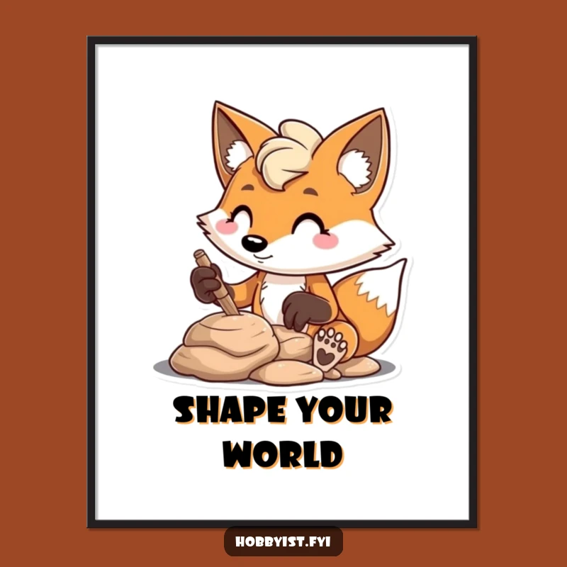 Funny Fox Clay Sculpting Poster: Artistic Mischief for Your Walls!