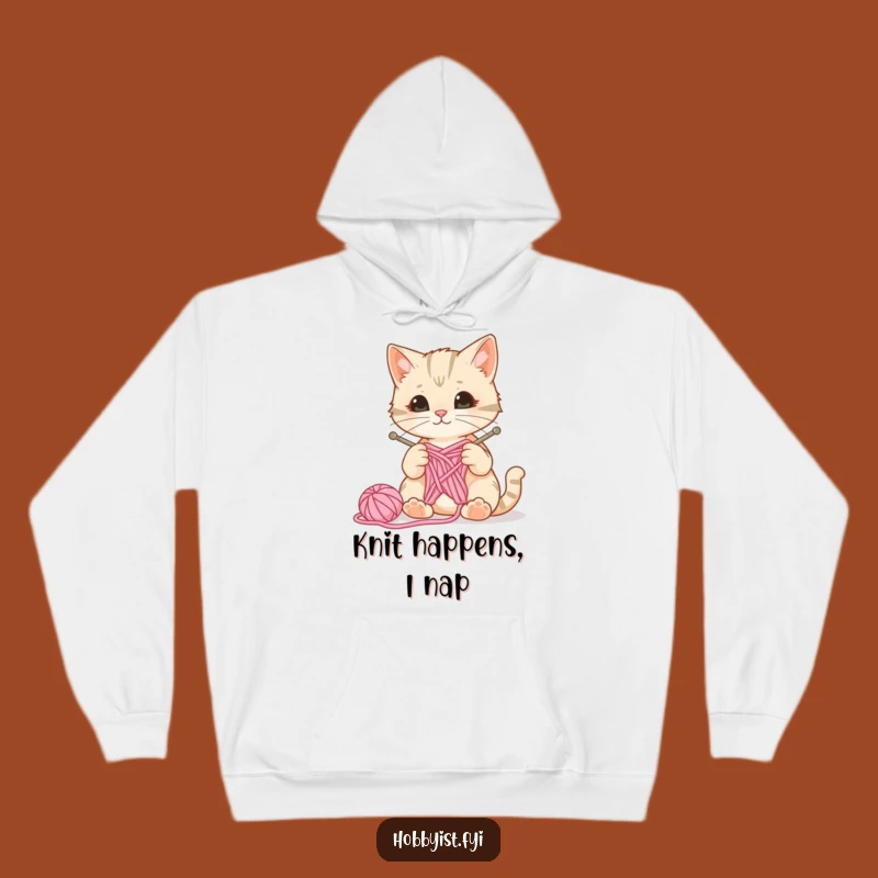 Cozy Funny Cat Hoodie - Curious Knitter Feline, Warm Crafting Gift, Yarn Lover Apparel