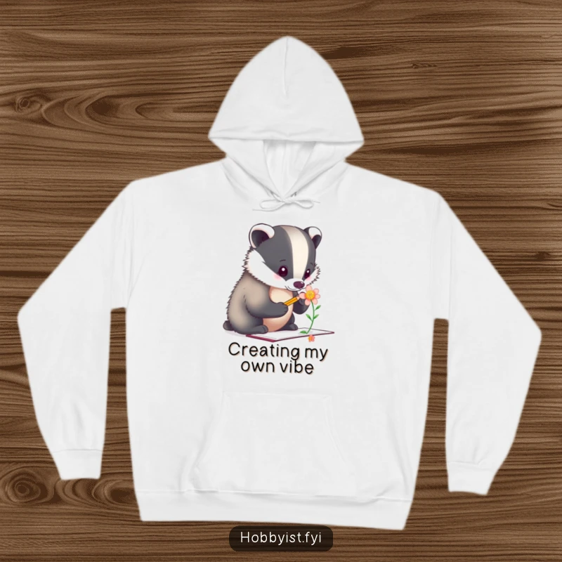 Funny Hoodie: A diligent badger artist is engrossed in sketching a flower, showcasing a peaceful and focused creative process.