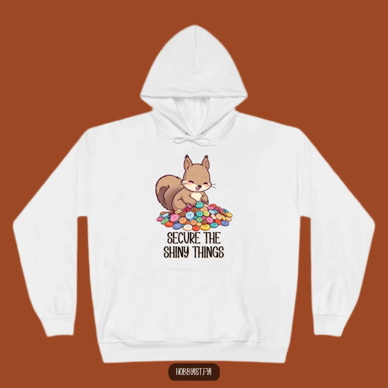 Cozy Funny Squirrel Button Sorting Hoodie: Warm and Hilarious Winter Wear for Button Enthusiasts