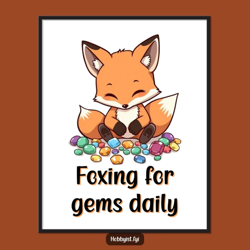 Free Printable Wall Art: Diligent Fox Gem Collector Downloadable Art