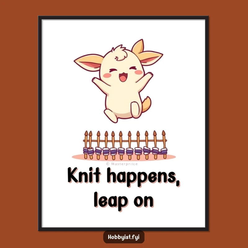 Free Printable Funny Wall Art: Creature Leaping Knitting Needles