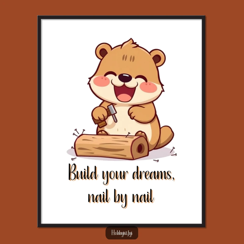 Free Printable Kawaii Beaver Wall Art: Construction Zone, Funny Downloadable Decor