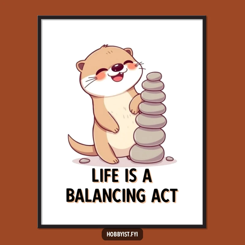 Free Printable Kawaii Otter Wall Art: Pebble Masterpiece, Funny Downloadable Decor