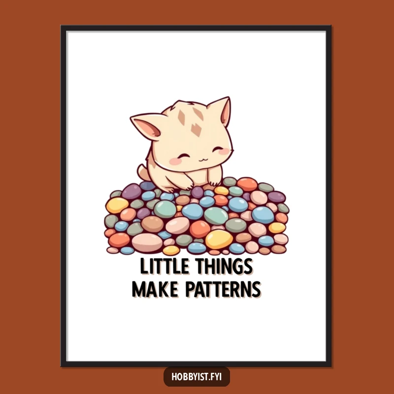 Free Printable Wall Art: Creature Arranges Pebbles - Funny Downloadable Decor