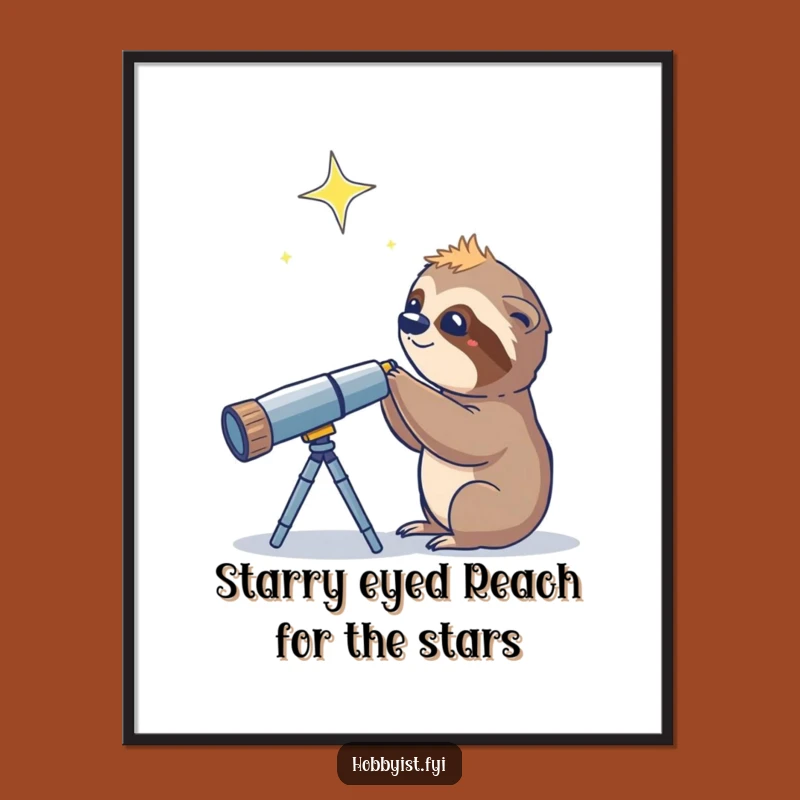 Free Printable Wall Art - Funny Curious Sloth Stargazing, Downloadable Decor