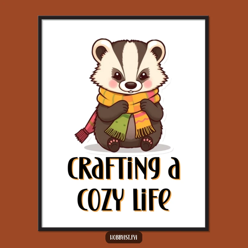 Free Printable Wall Art: Kawaii Badger's Cozy Creations, Funny Downloadable Decor