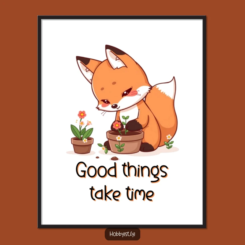 Free Printable Wall Art: Kawaii Fox's Floral Sanctuary, Funny Downloadable Decor