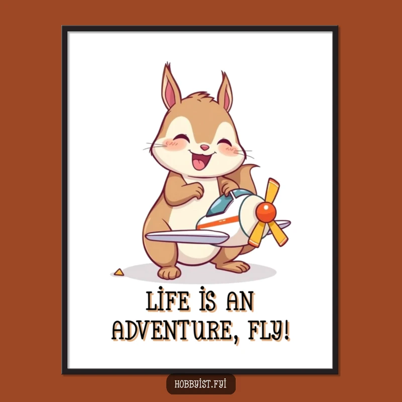 Free Printable Wall Art: Kawaii Squirrel's Aerial Dreams, Funny Downloadable Decor