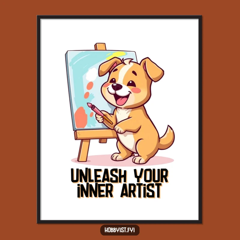 Funny Free Printable Wall Art: Dog Painting Vibrant Canvas, Humorous Downloadable Decor