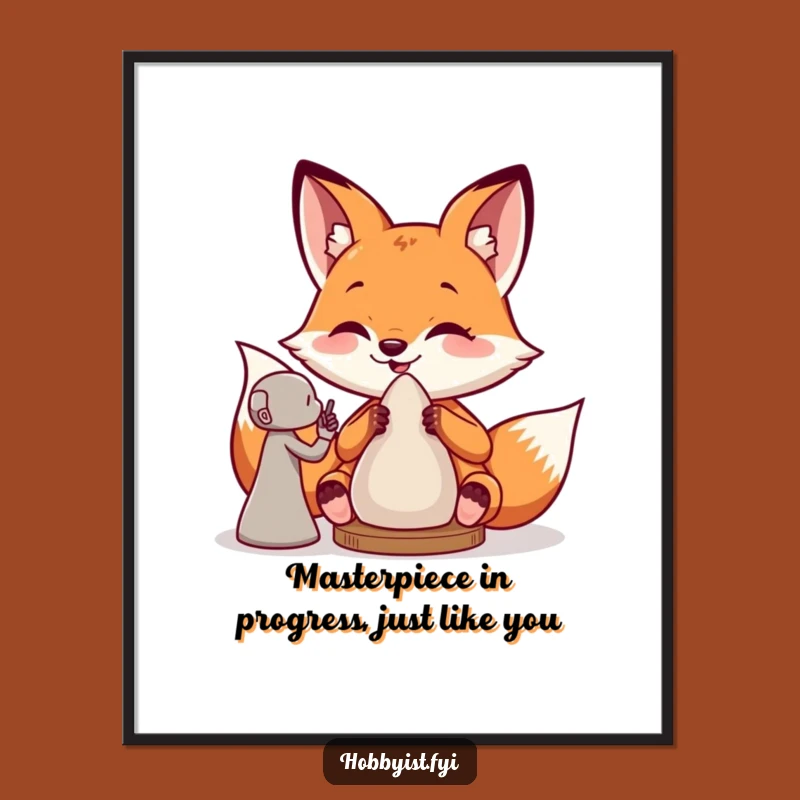 Funny Free Printable Fox Sculpting Wall Art - DIY Downloadable Decor