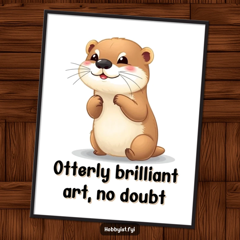 Funny Free Printable Wall Art: A cheerful, artistic otter diligently painting a small, colorful, abstract picture on canvas.