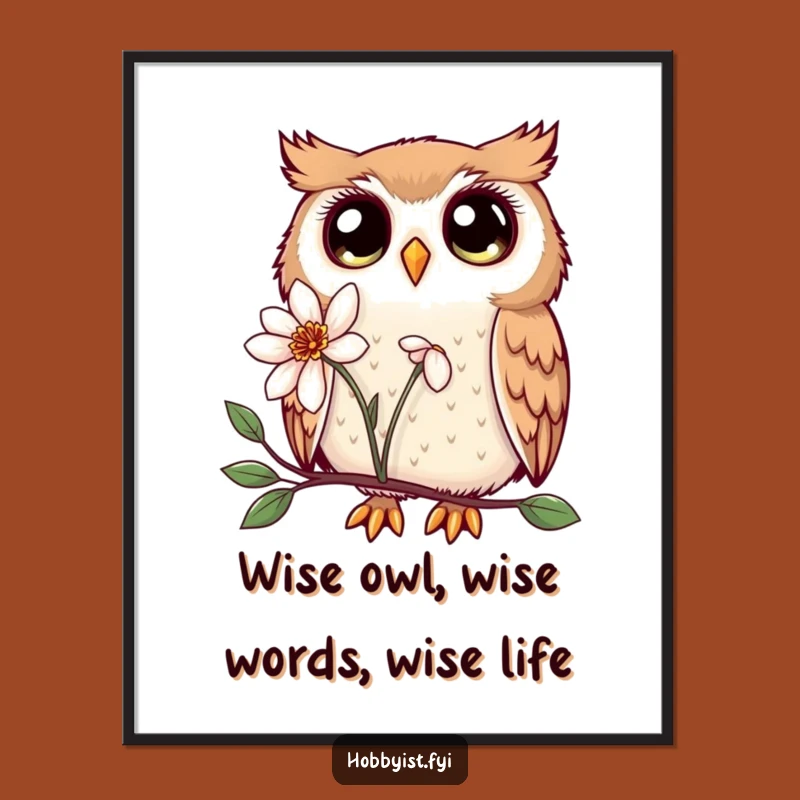 Free Printable Kawaii Owl Wall Art: Curious Flower Gaze, Funny Downloadable Decor