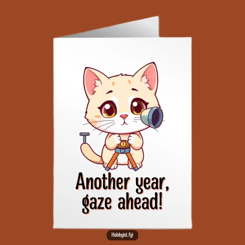 Free Printable Birthday Card: Astounding Cat Telescope Wonder, Perfect DIY Downloadable Gift!