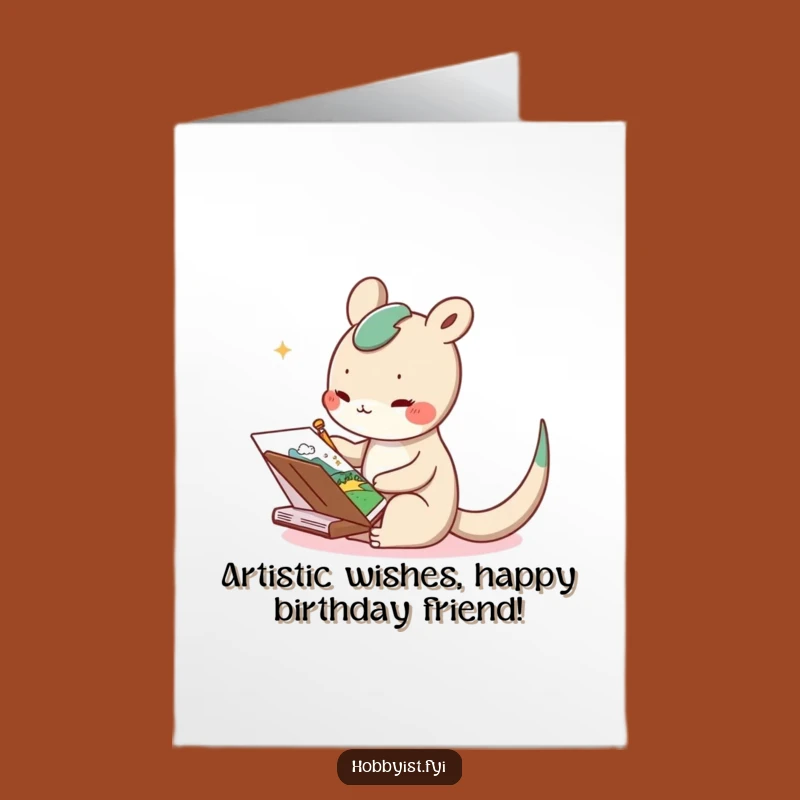 Free Printable Birthday Card: Delighted Long-Tailed Creature Sketching Fun Gift