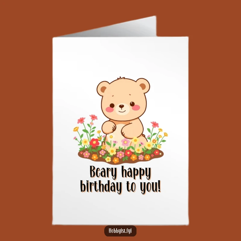 Free Printable Kawaii Bear Birthday Card: Happy Garden, Funny Downloadable Gift