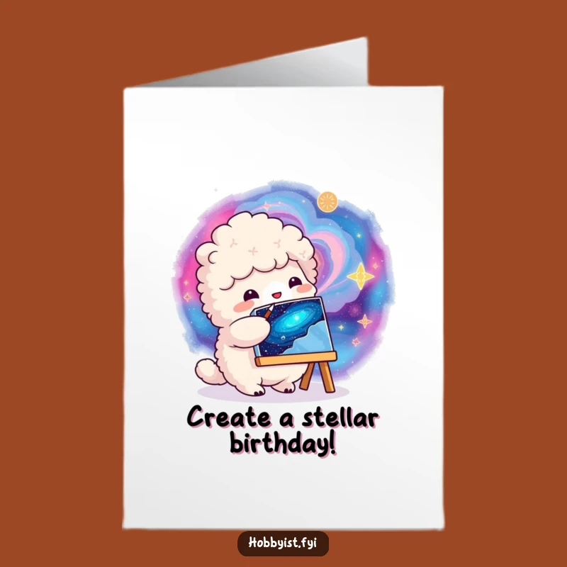 Free Printable Birthday Card: Galactic Painter Creature - Funny Downloadable Art