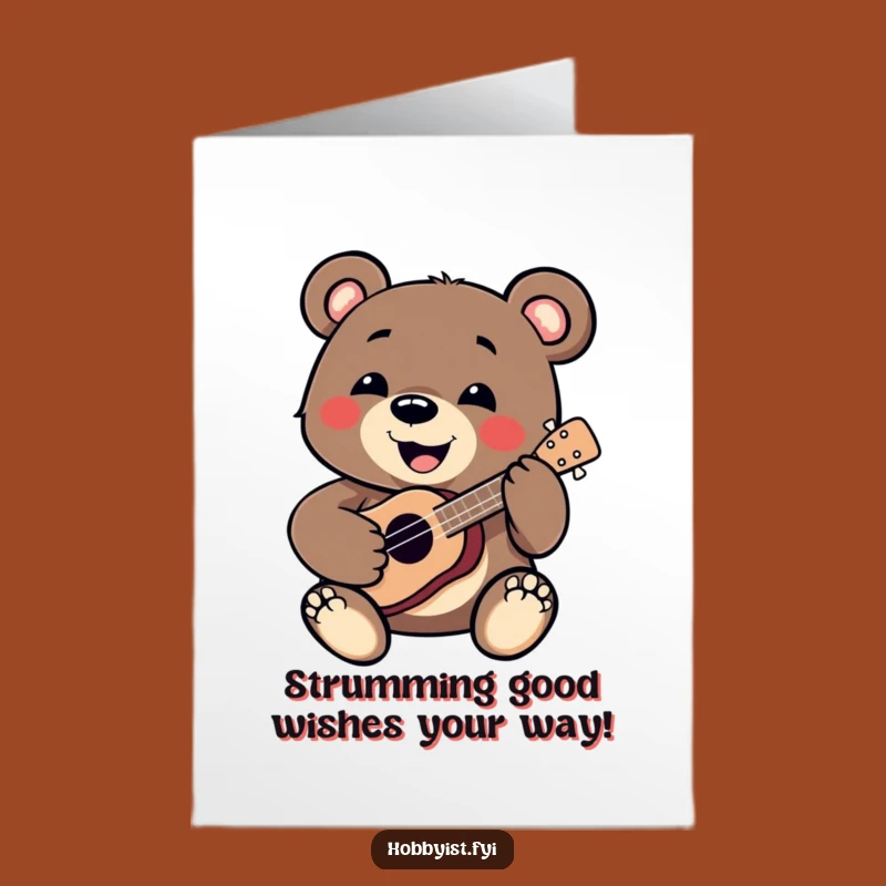 Free Printable Birthday Card: Funny Bear Ukulele Player Downloadable Gift