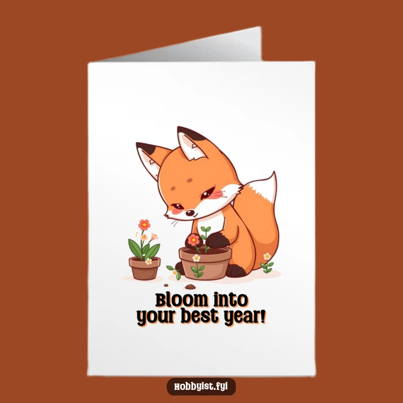 Free Printable Birthday Card: Kawaii Fox's Blooming Wishes, Funny Downloadable Gift