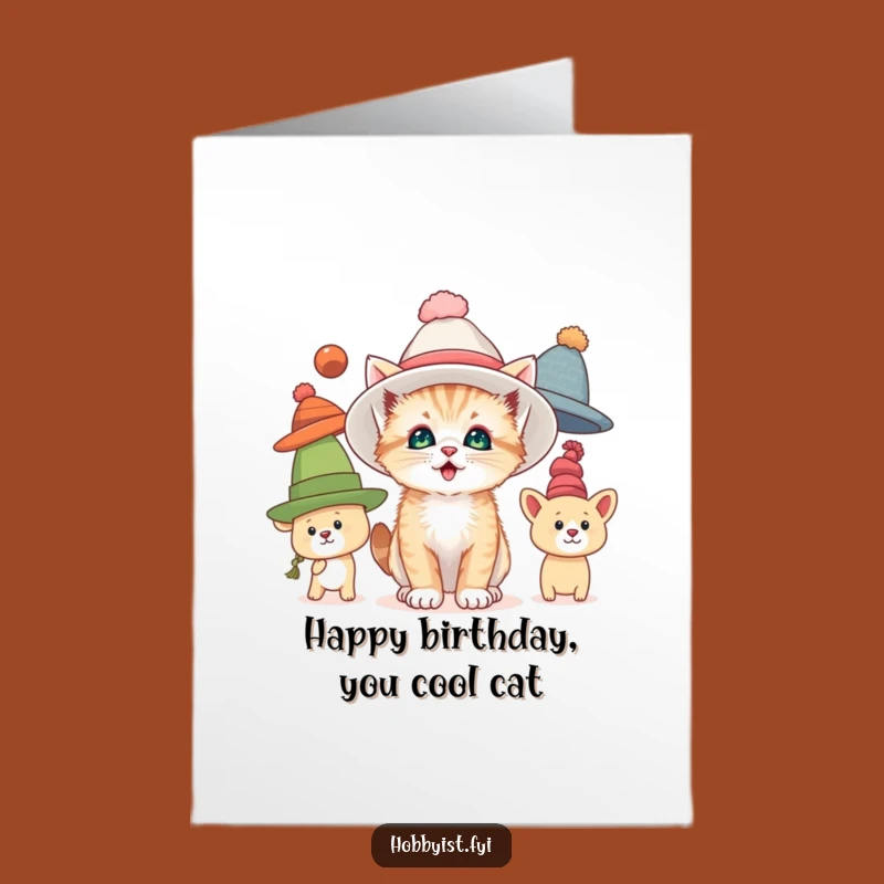 Free Printable Birthday Card: Funny Kitten in Big Hats for a Whimsical Downloadable Gift