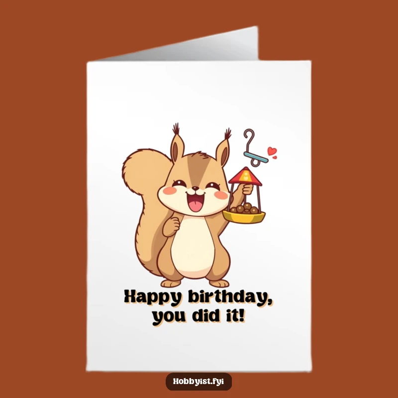 Free Printable Birthday Card: Squirrel's Bird Feeder Triumph - Downloadable Gift