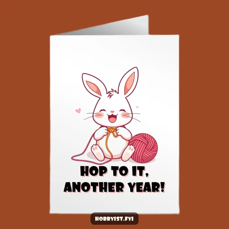 Free Printable Birthday Card: Funny Rabbit Knitter for a Cozy DIY Gift