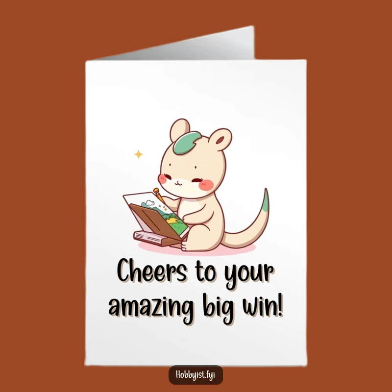 Free Printable Congrats Card: Delighted Creature Sketching Success - Downloadable Art
