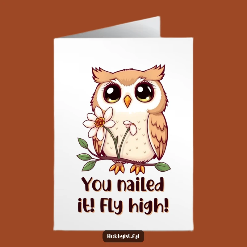 Free Printable Kawaii Owl Congrats Card: Delicate Flower Exam, Funny Downloadable Gift