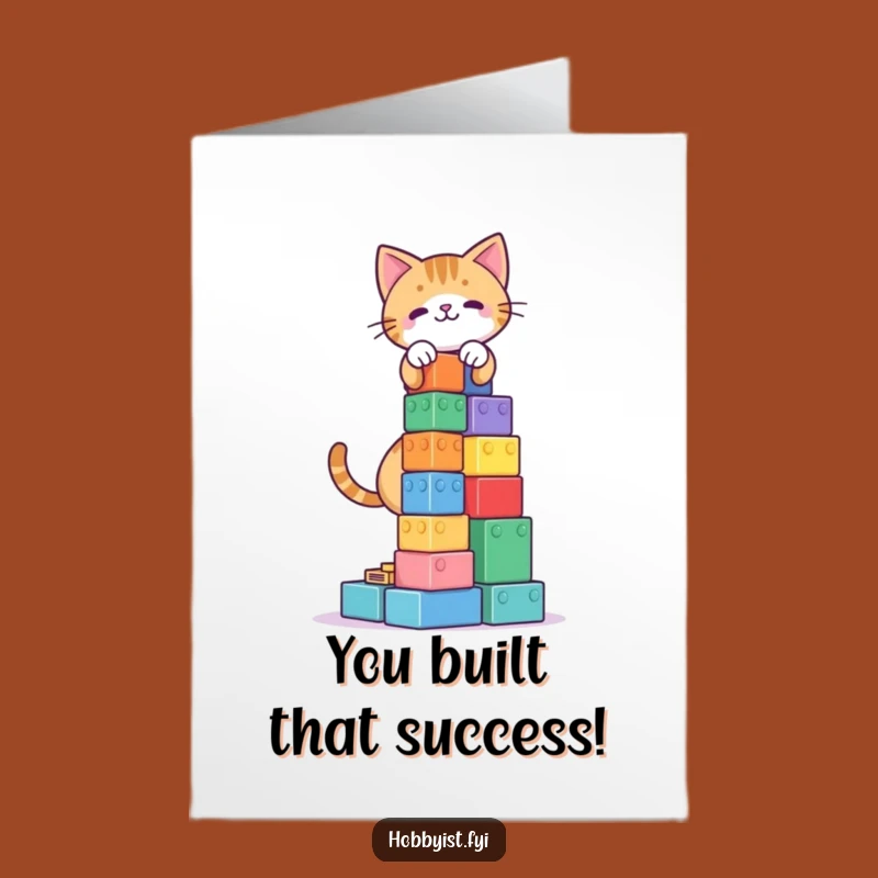 Free Printable Congrats Card: Cat Blocks Tower - Fun Downloadable Celebration