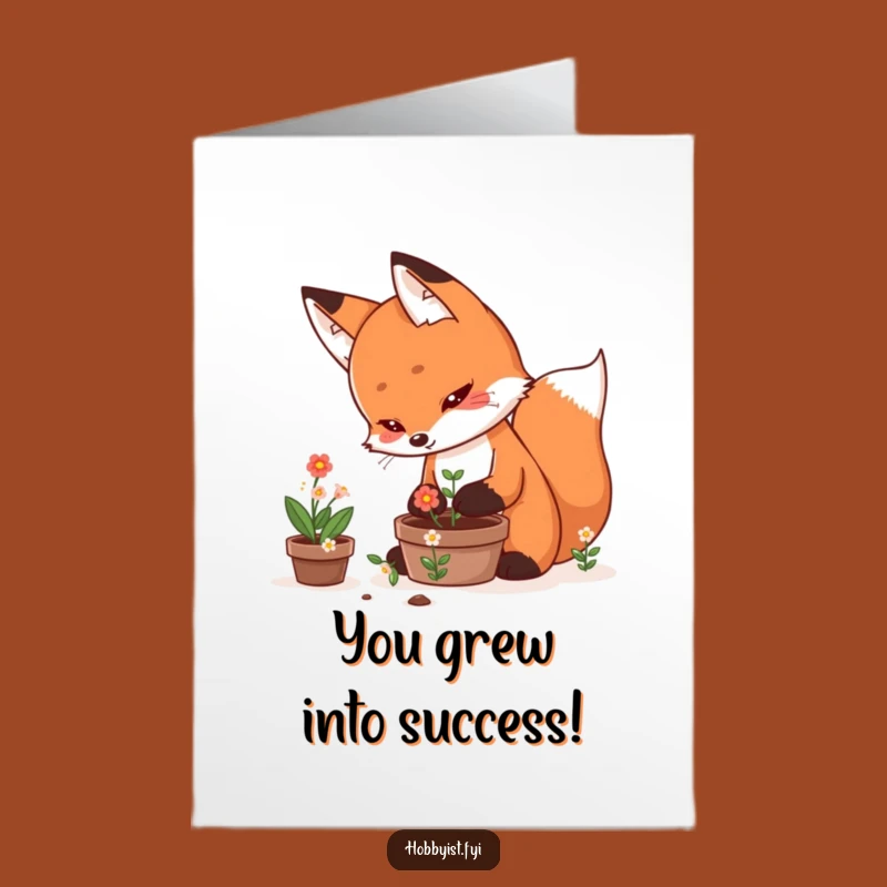 Free Printable Congrats Card: Kawaii Fox's Blooming Success, Funny Downloadable