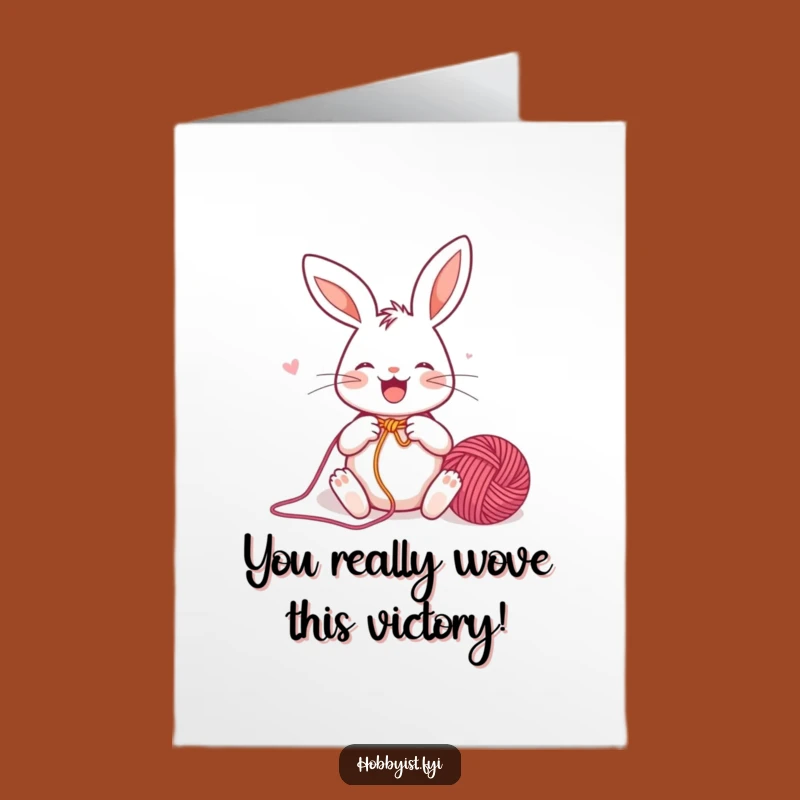 Free Printable Congrats Card: Rabbit Knitter Celebrating Achievements with Cozy DIY Art