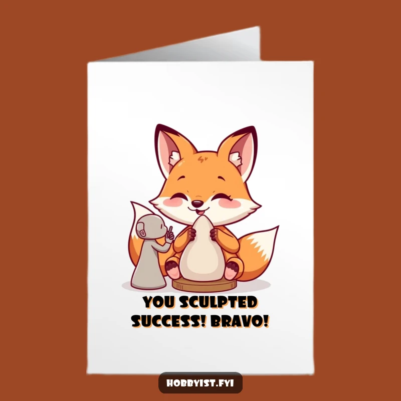 Free Printable Funny Fox Sculpting Congrats Card - DIY Downloadable Gift