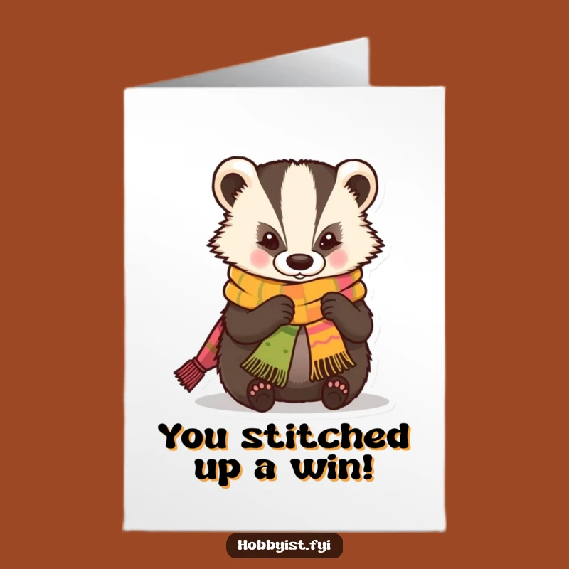Free Printable Congrats Card: Kawaii Badger's Cozy Creation, Funny Downloadable