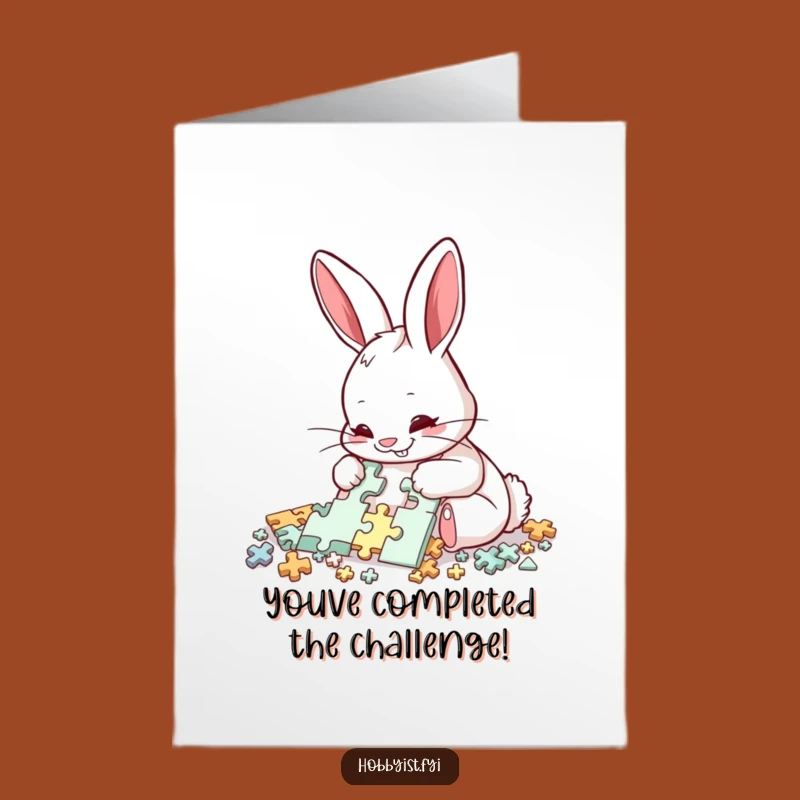 Free Printable Congrats Card: Puzzle Rabbit, Intense Focus, Humorous Downloadable Celebration Gift
