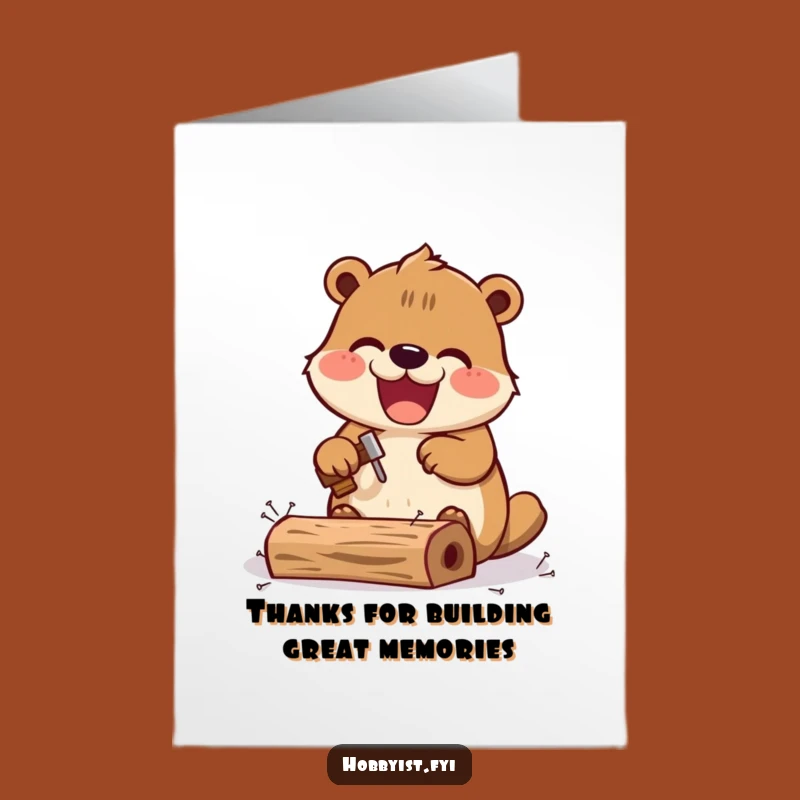 Free Printable Kawaii Beaver Thank You Card: Handy Work, Funny Downloadable Gift