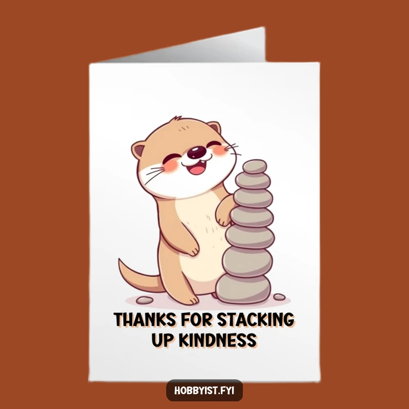 Free Printable Kawaii Otter Thank You Card: Pebble Balance, Funny Downloadable Gift