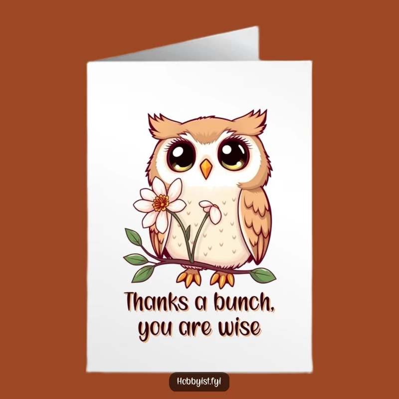 Free Printable Kawaii Owl Thank You Card: Flower Study, Funny Downloadable Gift